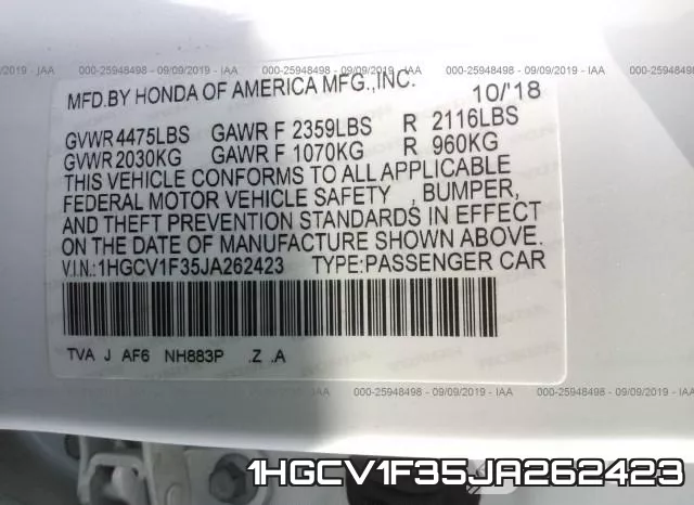 1HGCV1F35JA262423 фото 10