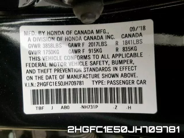 2HGFC1E50JH709781 фото 2