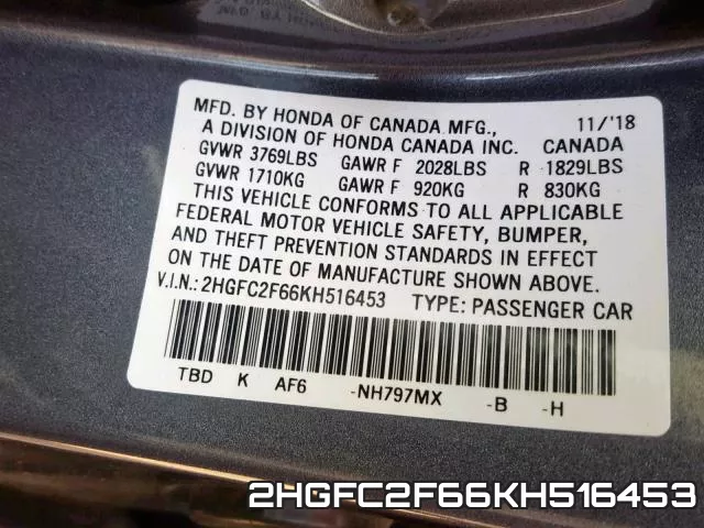 2HGFC2F66KH516453 фото 2