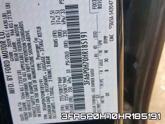 3FA6P0H70HR185191 фото 2