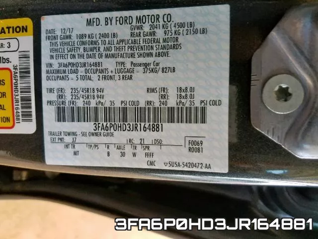 3FA6P0HD3JR164881 фото 2