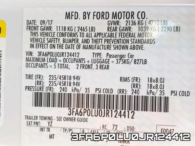 3FA6P0LU0JR124412 фото 2