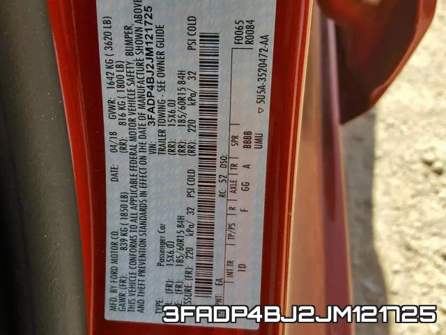 3FADP4BJ2JM121725 фото 2
