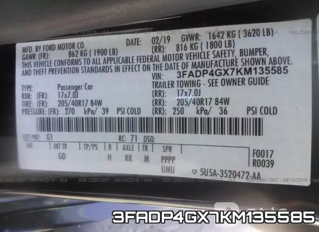 3FADP4GX7KM135585 фото 10