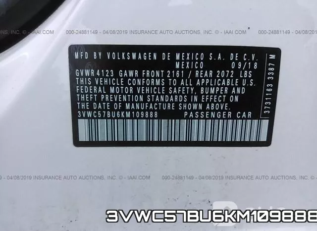 3VWC57BU6KM109888 фото 10
