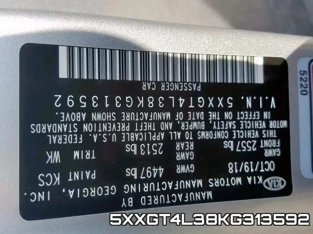 5XXGT4L38KG313592 фото 2