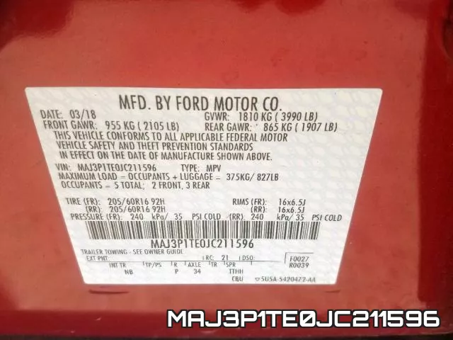 MAJ3P1TE0JC211596 фото 2