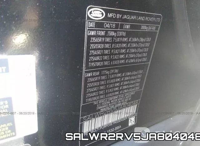 SALWR2RV5JA804048 фото 10
