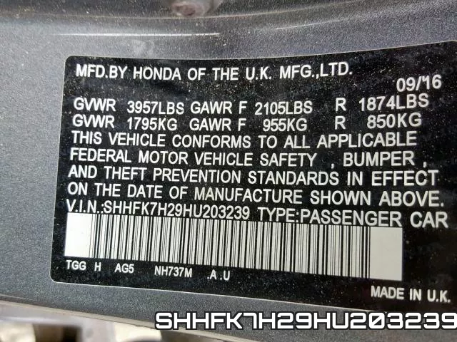 SHHFK7H29HU203239 фото 2