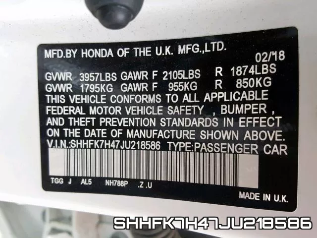 SHHFK7H47JU218586 фото 2