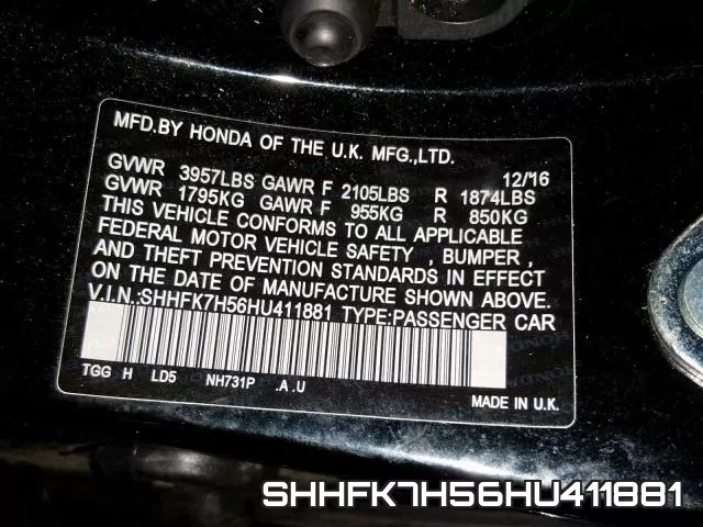 SHHFK7H56HU411881 фото 2