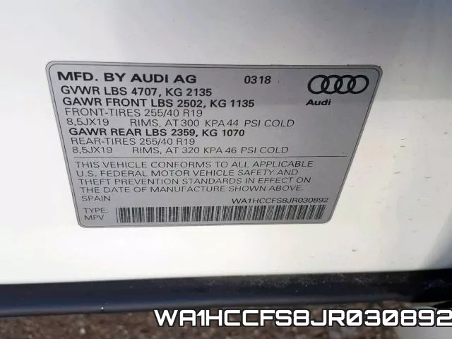 WA1HCCFS8JR030892 фото 2