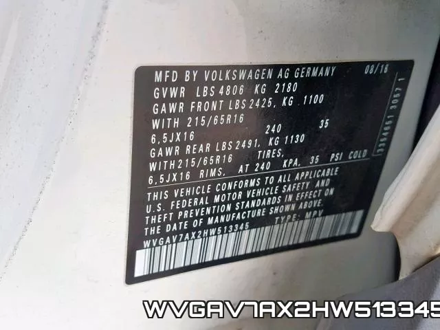 WVGAV7AX2HW513345 фото 2