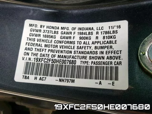 19XFC2F50HE007680 фото 2