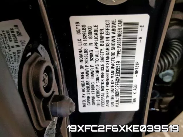 19XFC2F6XKE039519 фото 2
