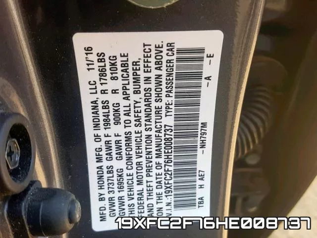 19XFC2F76HE008737 фото 2