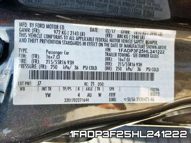1FADP3F25HL241222 фото 2