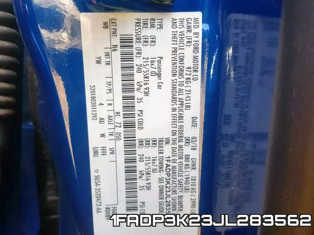 1FADP3K23JL283562 фото 2