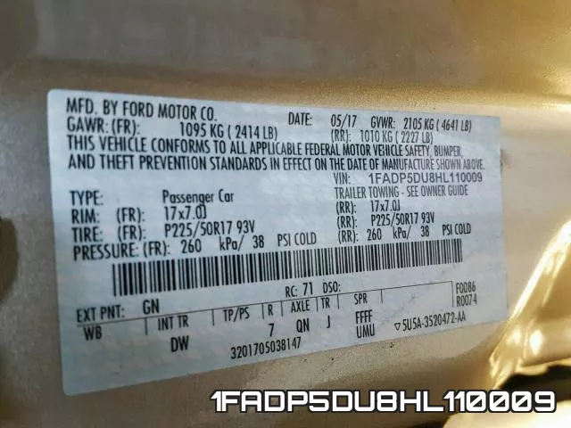 1FADP5DU8HL110009 фото 2