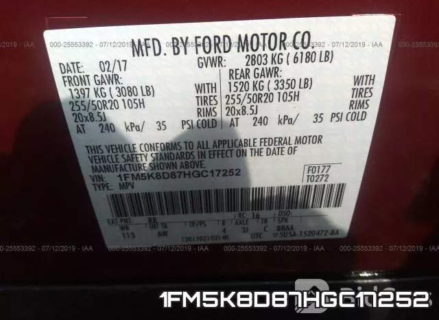 1FM5K8D87HGC17252 фото 10
