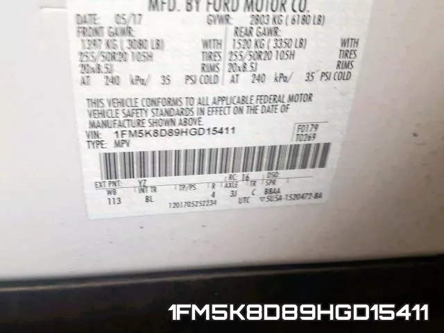 1FM5K8D89HGD15411 фото 2