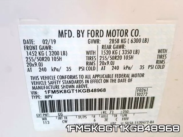 1FM5K8GT1KGB48968 фото 2