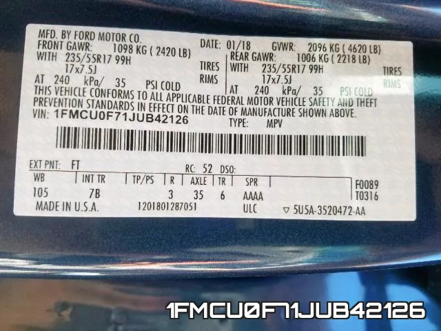 1FMCU0F71JUB42126 фото 2