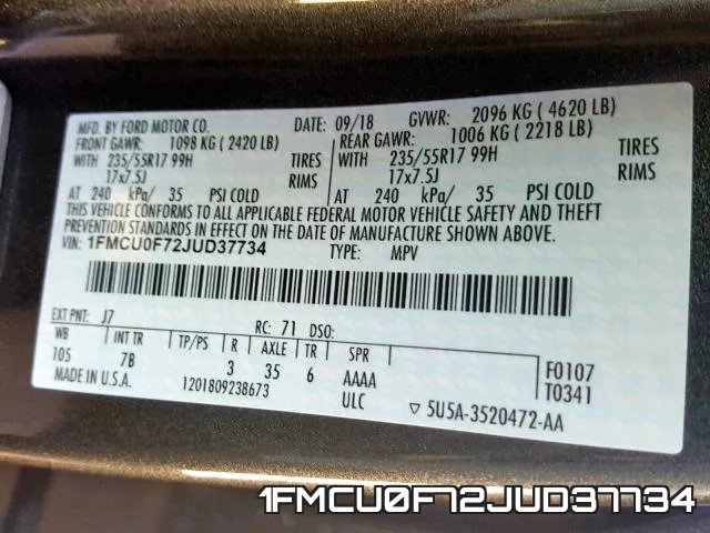 1FMCU0F72JUD37734 фото 2