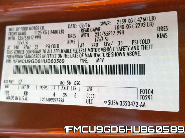 1FMCU9GD6HUB60589 фото 2