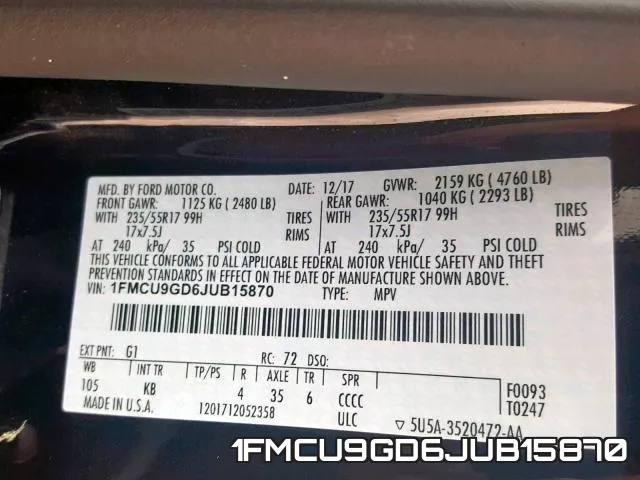 1FMCU9GD6JUB15870 фото 2