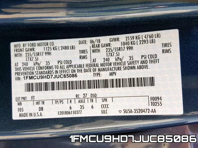 1FMCU9HD7JUC85086 фото 2