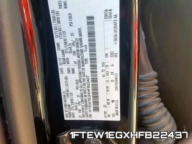 1FTEW1EGXHFB22437 фото 2
