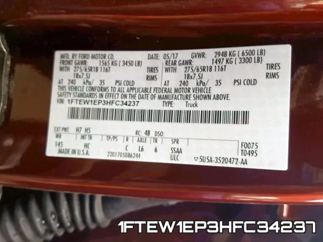 1FTEW1EP3HFC34237 фото 2