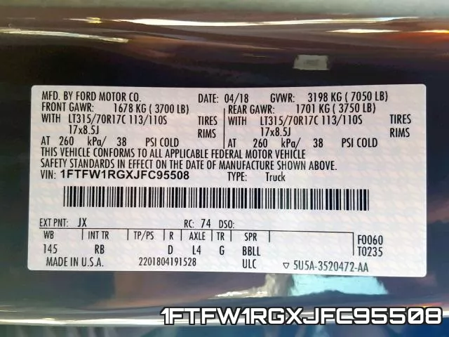 1FTFW1RGXJFC95508 фото 2