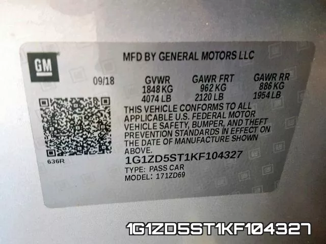 1G1ZD5ST1KF104327 фото 2