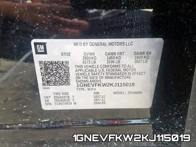 1GNEVFKW2KJ115019 фото 2