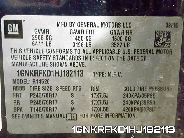 1GNKRFKD1HJ182113 фото 2