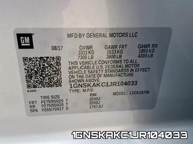 1GNSKAKC1JR104033 фото 2