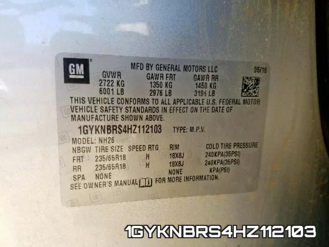 1GYKNBRS4HZ112103 фото 2