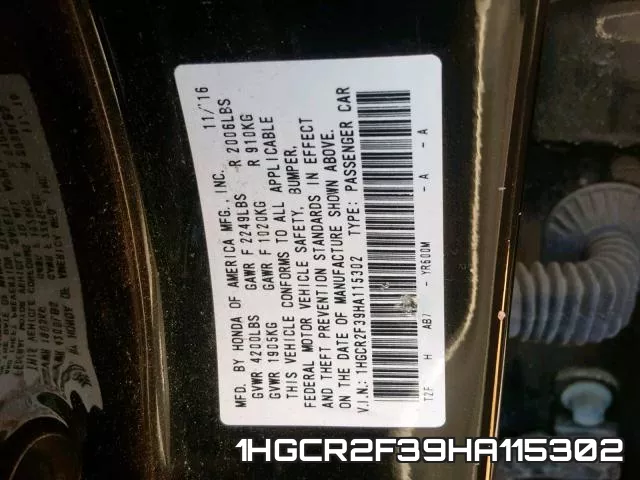 1HGCR2F39HA115302 фото 2