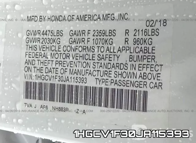 1HGCV1F30JA115393 фото 9