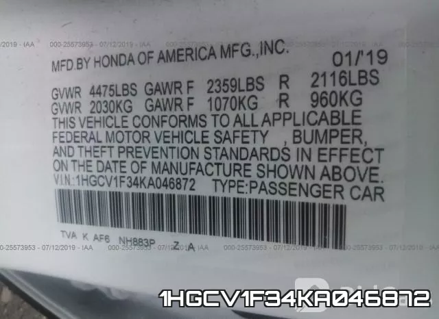 1HGCV1F34KA046872 фото 10