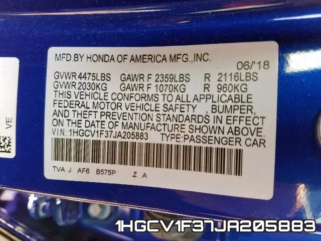 1HGCV1F37JA205883 фото 2
