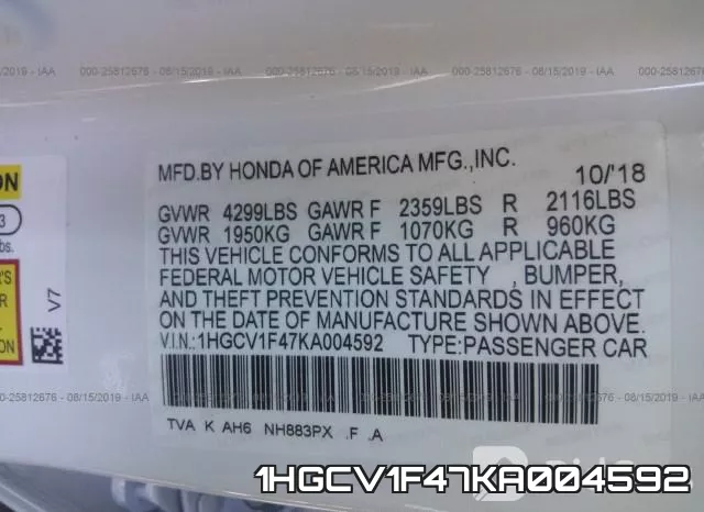 1HGCV1F47KA004592 фото 10