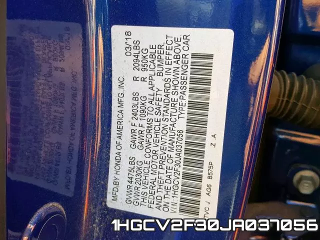 1HGCV2F30JA037056 фото 2