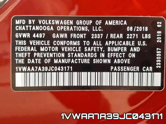 1VWAA7A39JC043171 фото 2