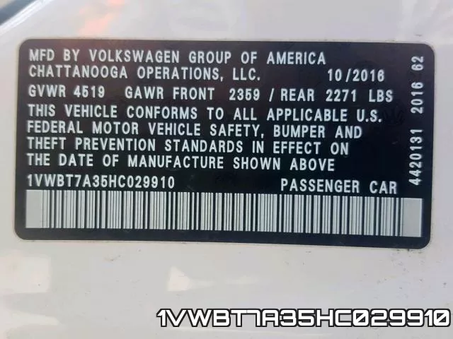 1VWBT7A35HC029910 фото 2