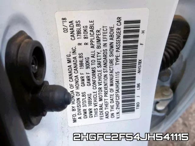2HGFC2F54JH541115 фото 2