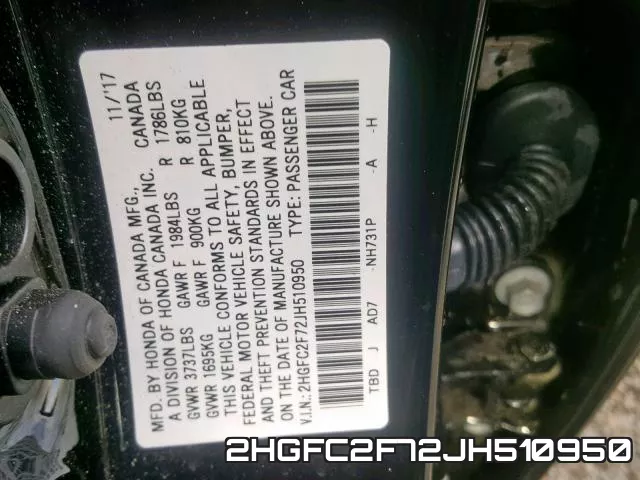 2HGFC2F72JH510950 фото 2