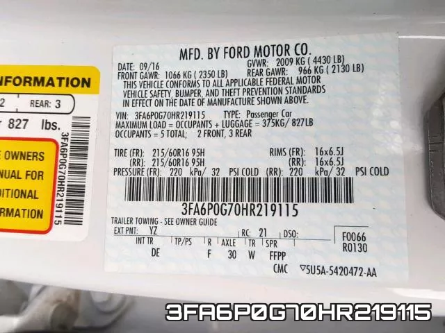 3FA6P0G70HR219115 фото 2